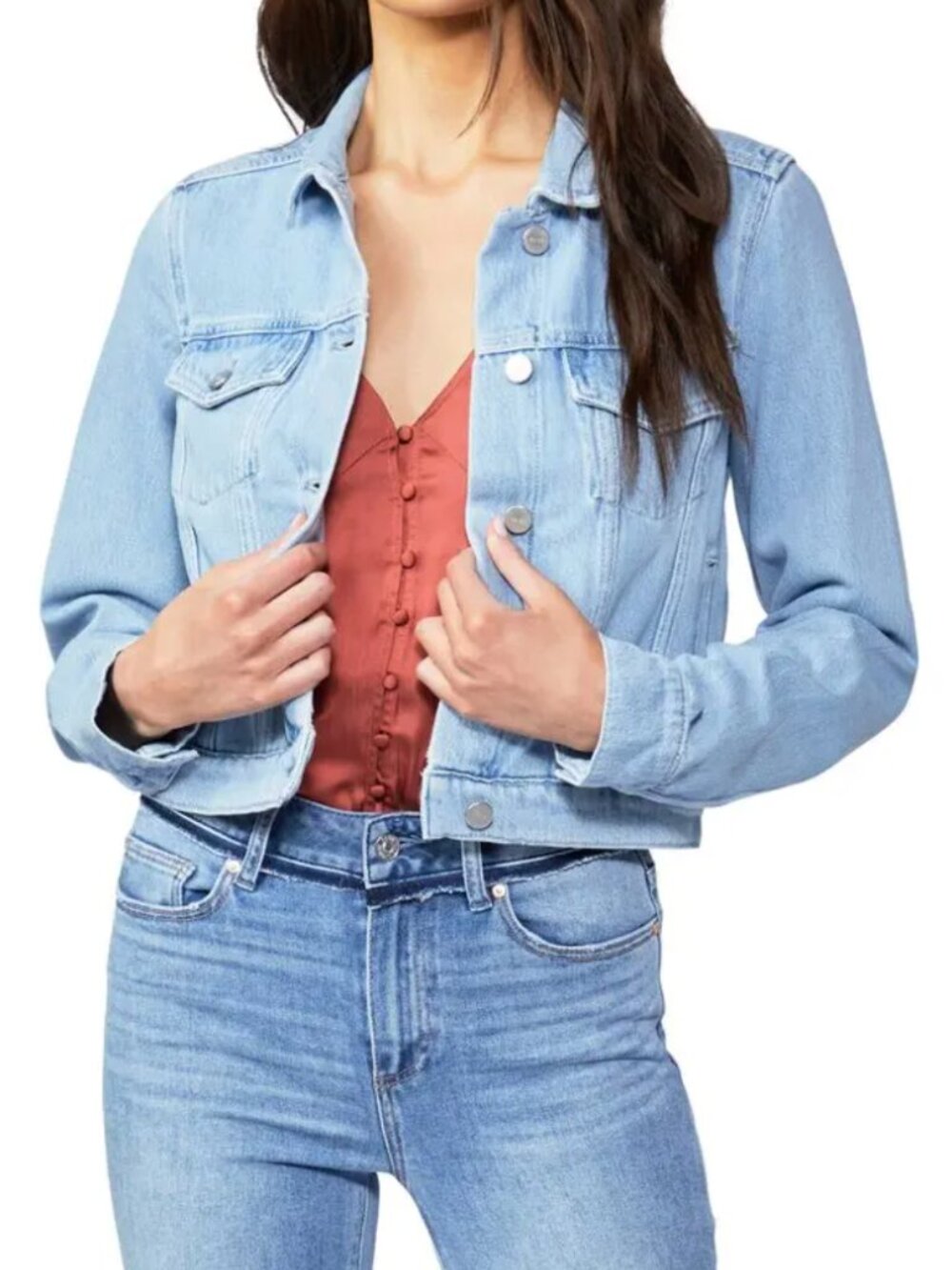 PAIGE Light Wash Cropped Denim Jacket - Blue